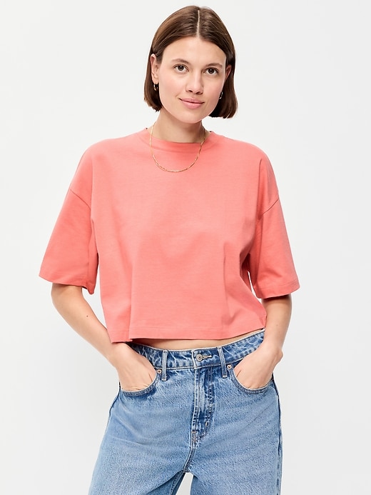 Image number 1 showing, Vintage Crew-Neck Oversized Crop T-Shirt