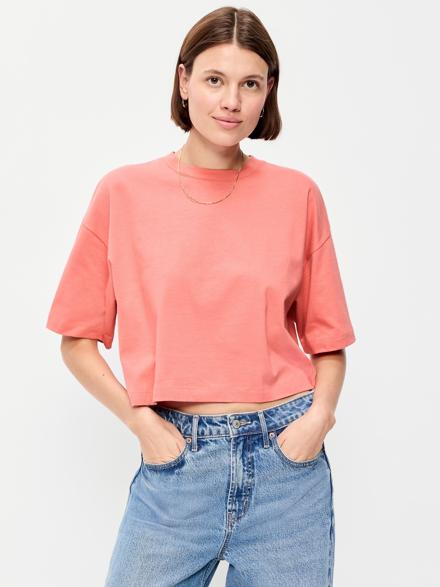 Vintage Crew-Neck Oversized Crop T-Shirt