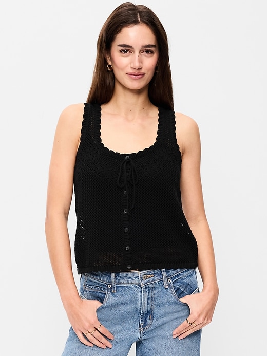 Image number 1 showing, Sleeveless Crochet Button-Front Tank Top