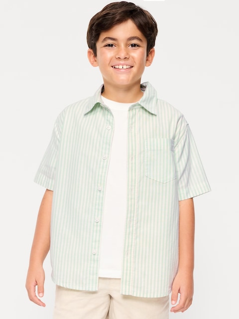 Short-Sleeve Striped Pocket Oxford Shirt for Boys
