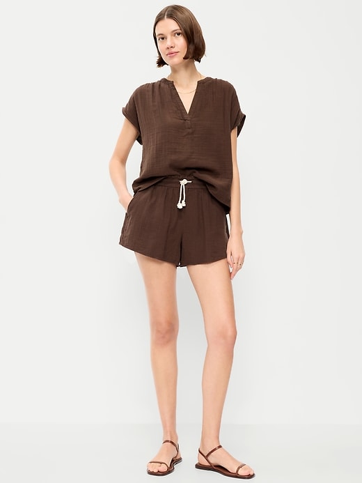 Image number 1 showing, High-Waisted Crinkle Gauze Shorts