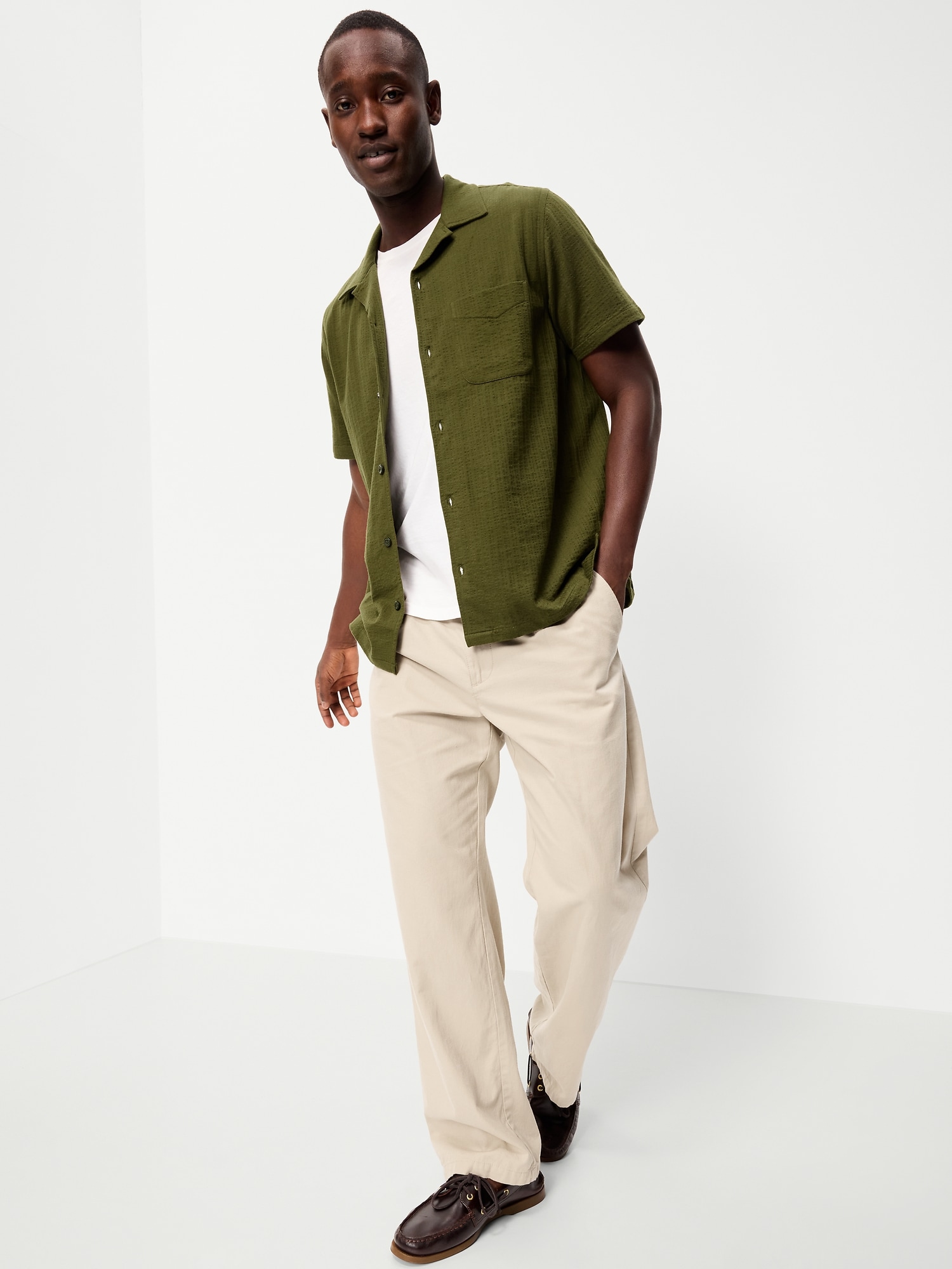 Short-Sleeve Textured Camp Shirt