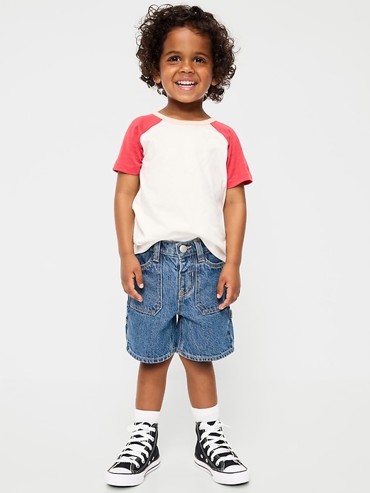 Image number 1 showing, Baggy Carpenter Utility Jean Shorts for Toddler Boys