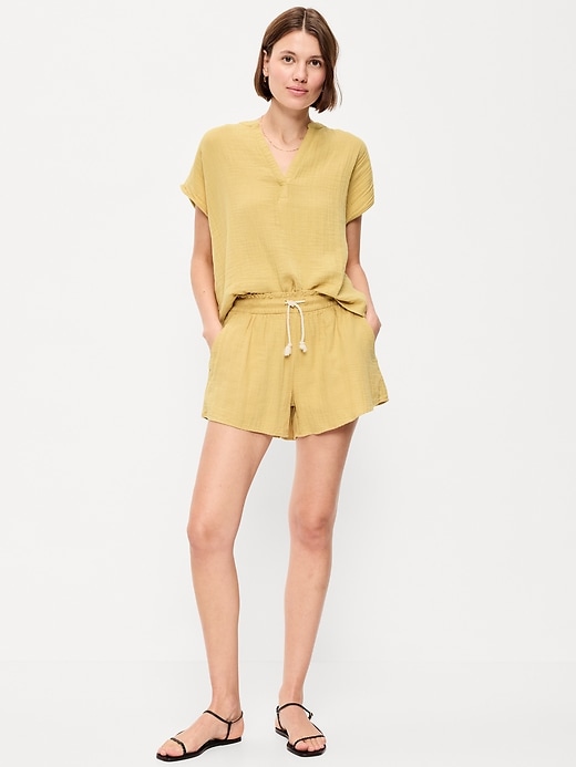 Image number 1 showing, High-Waisted Crinkle Gauze Shorts