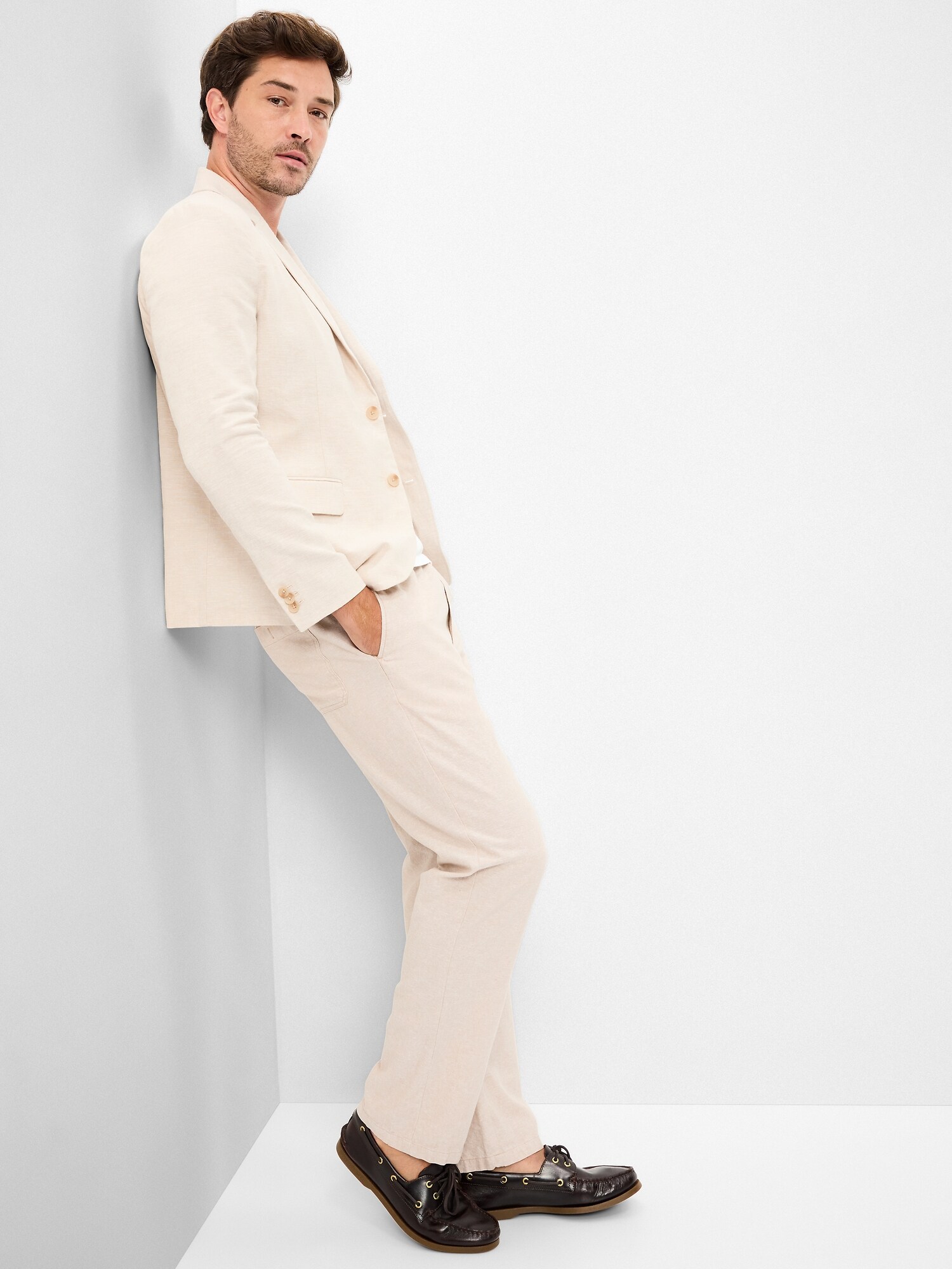 Мужской пиджак Old Navy Relaxed Unlined Linen-Blend Blazer, цвет: Серо-бежевый — фото 3