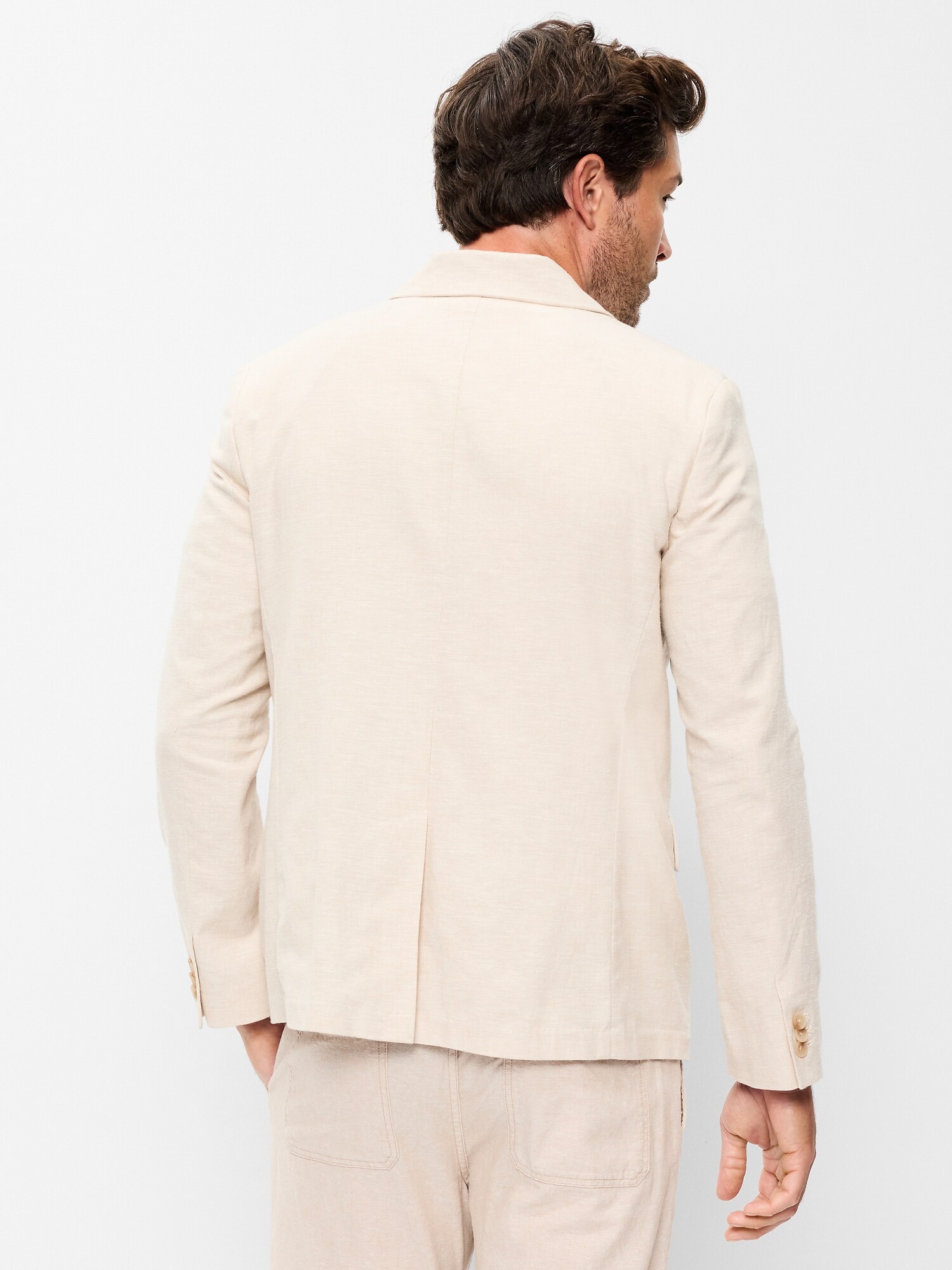 Мужской пиджак Old Navy Relaxed Unlined Linen-Blend Blazer, цвет: Серо-бежевый — фото 2