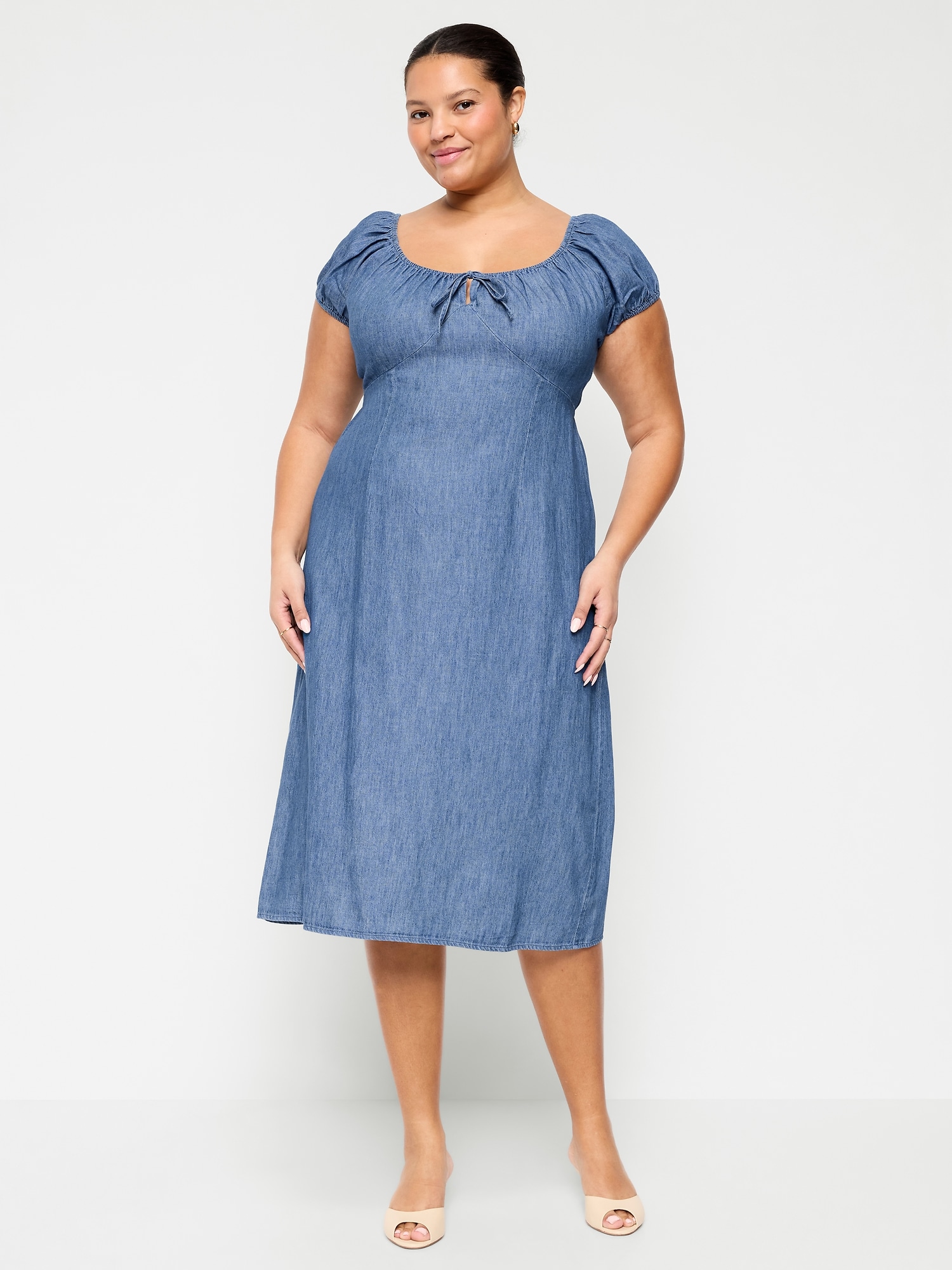 Short-Sleeve Scoop-Neck Midi Dress