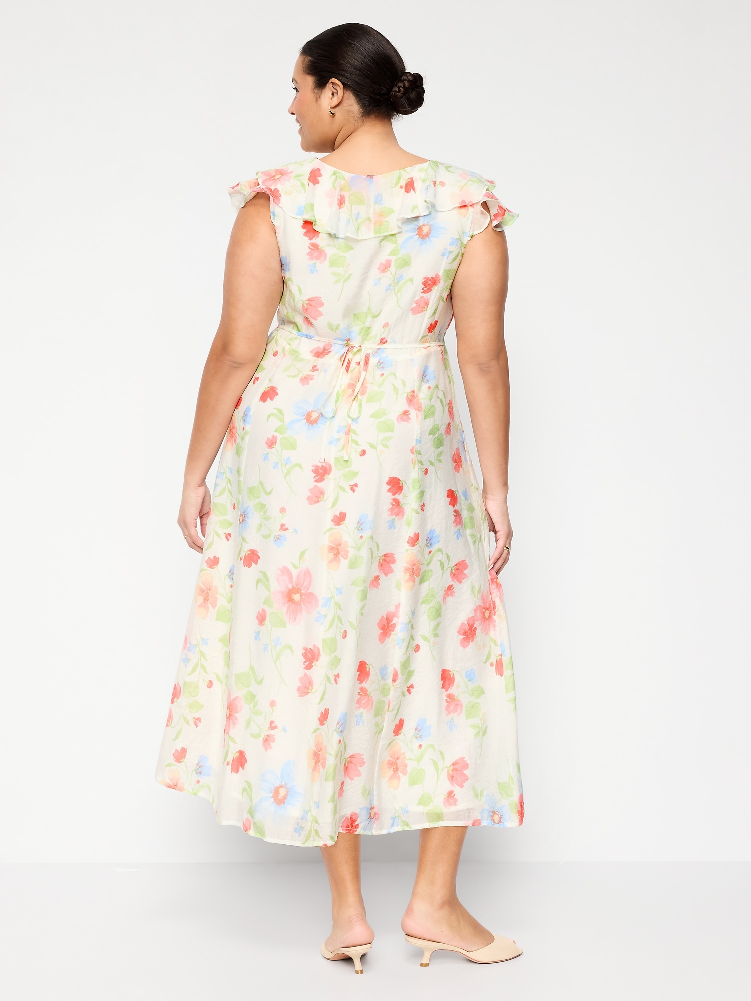 Ruffle-Sleeve Fit & Flare Midi Dress