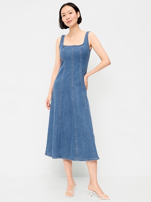 Old Navy — Fit & Flare Sleeveless Denim Midi Dress