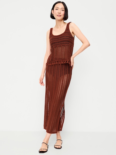 Open-Weave Seaside Cotton Column Maxi Skirt