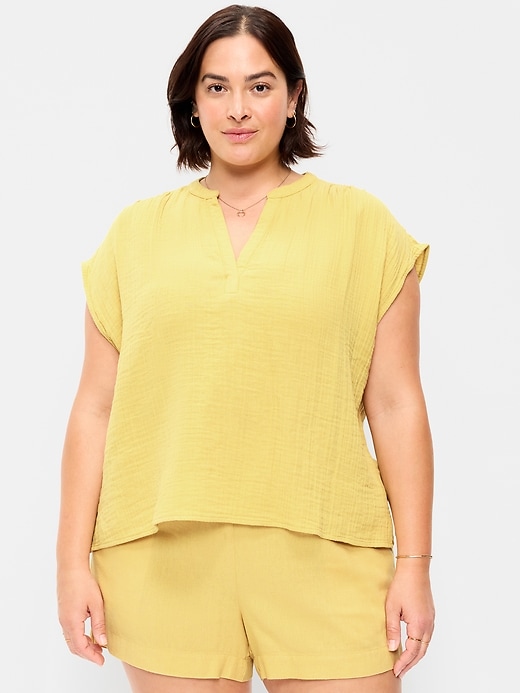 Image number 6 showing, Short-Sleeve Crinkle Gauze Popover Top