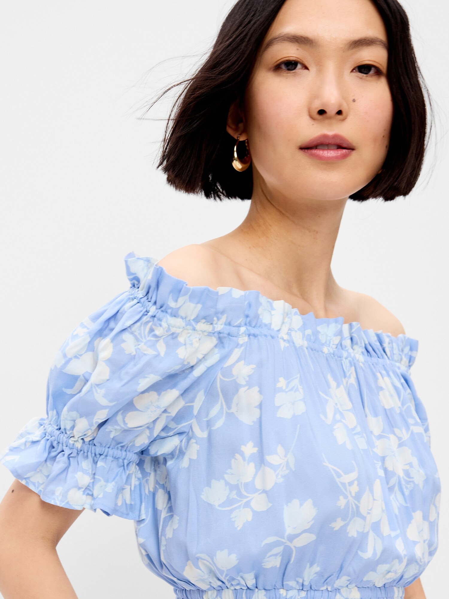 Женское платье Old Navy Off-The-Shoulder Boho Maxi, цвет: Синий с принтом — фото 4