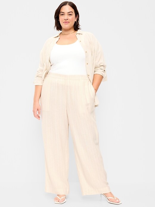 Image number 5 showing, High-Waisted Linen-Blend Wide-Leg Pants