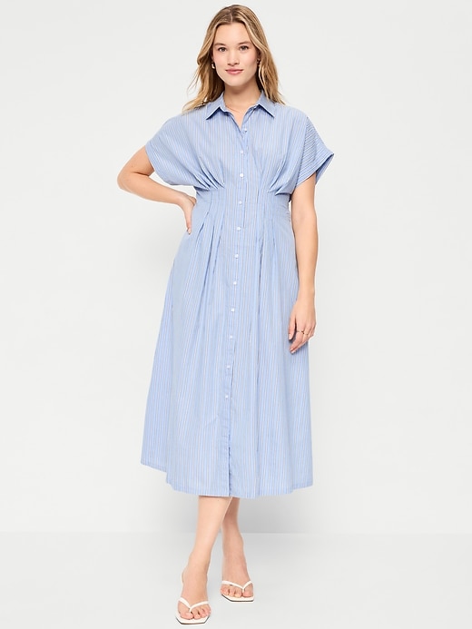 Image number 7 showing, Smocked-Waist Midi Shirt Dress
