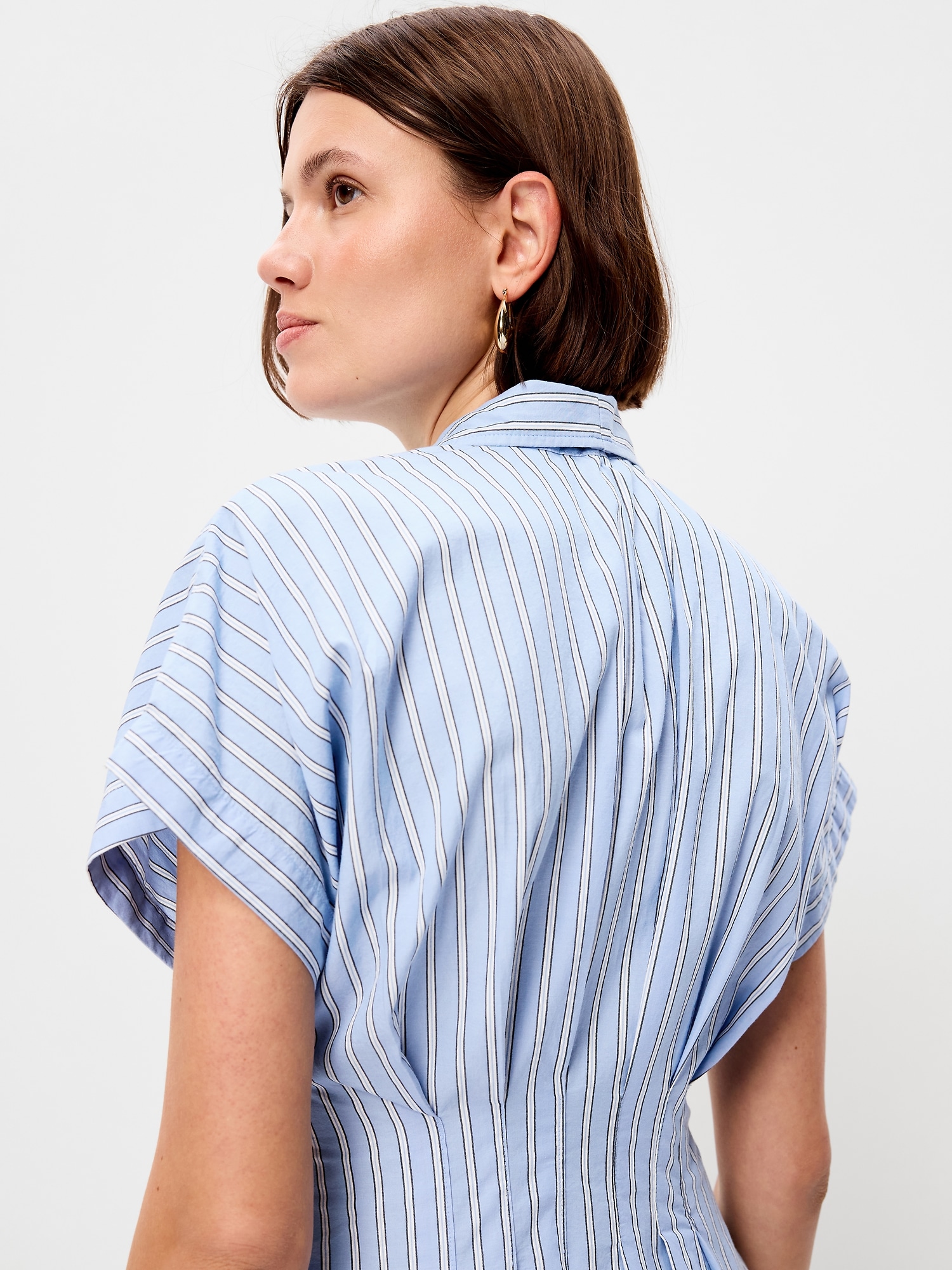 Pintuck-Waist Midi Shirt Dress