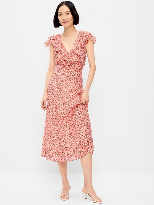 Image number 1 showing, Ruffle-Sleeve Fit & Flare Midi Dress