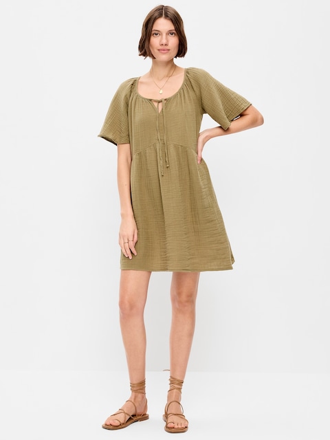 Flutter-Sleeve Mini Swing Dress