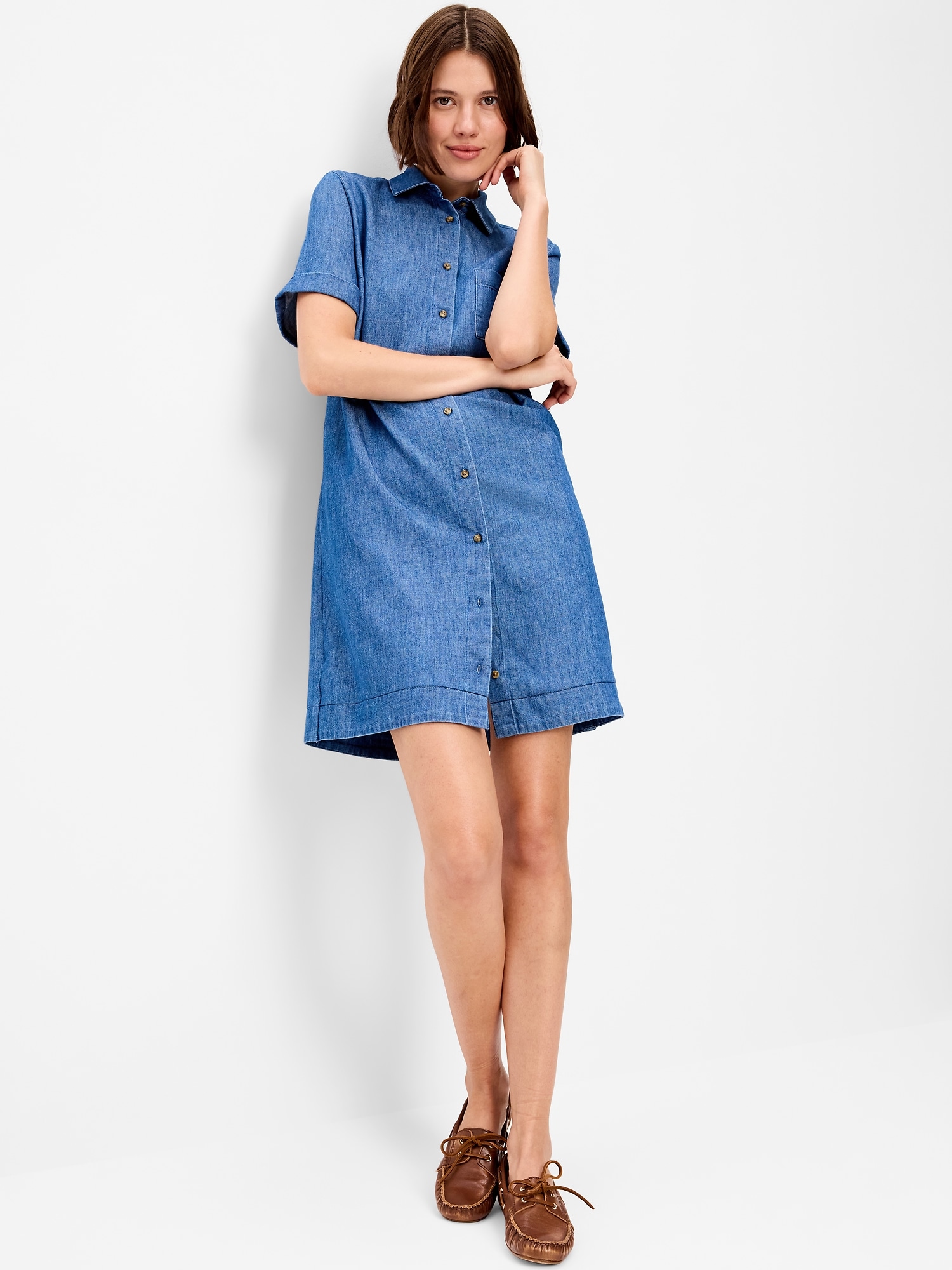Short-Sleeve Mini Shirt Dress