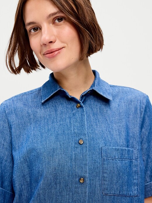 Image number 5 showing, Short-Sleeve Mini Shirt Dress