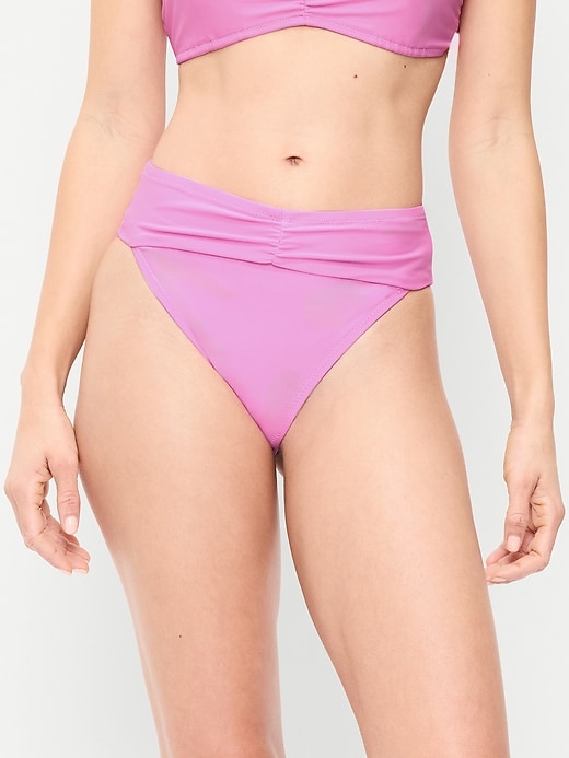 Image number 1 showing, High-Waisted Cinched Bikini Swim Bottoms