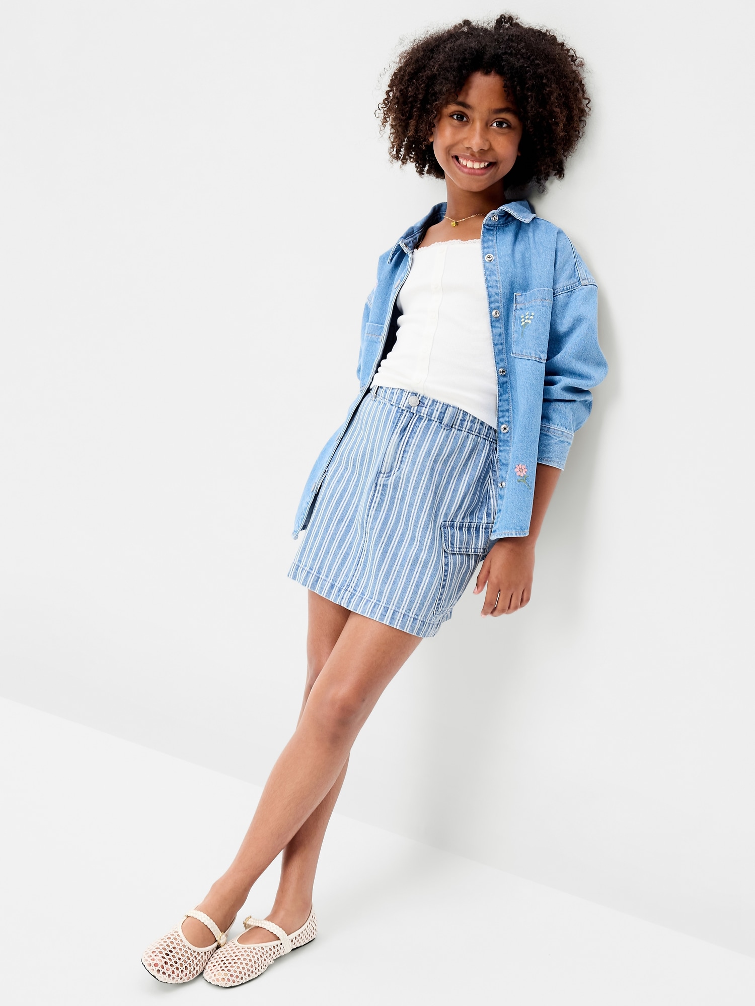 Striped Cargo Jean Skirt for Girls