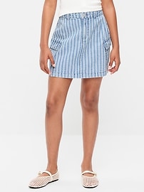 Image number 1 showing, Striped Cargo Jean Skirt for Girls
