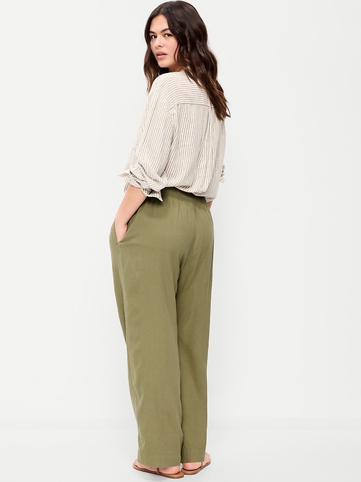 Image number 7 showing, High-Waisted Linen-Blend Straight Ankle Pants