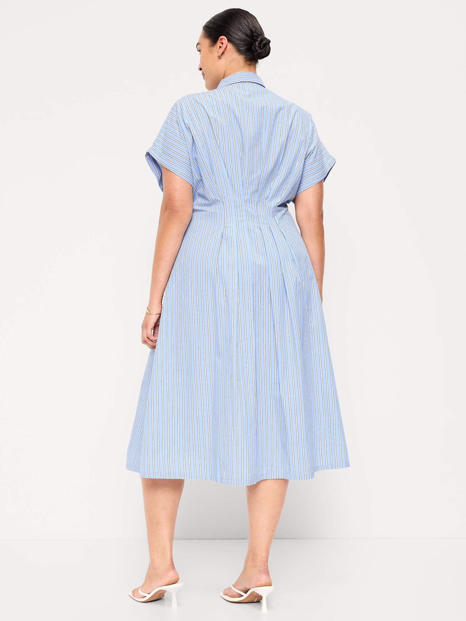 Pintuck-Waist Midi Shirt Dress