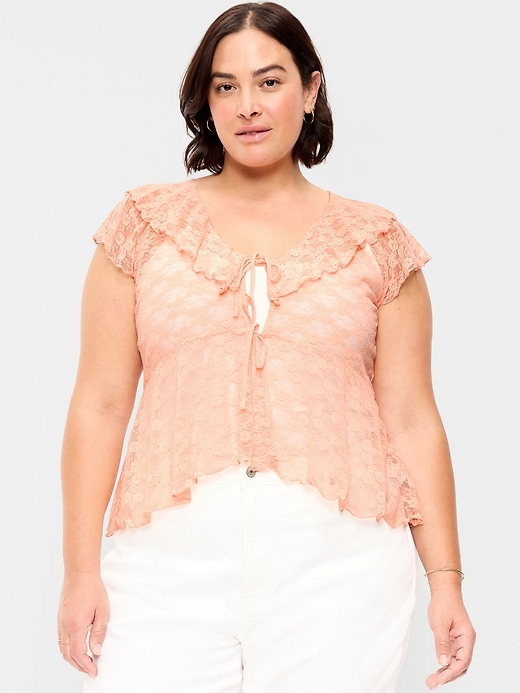Image number 8 showing, Open-Front Lace Ruffle Top