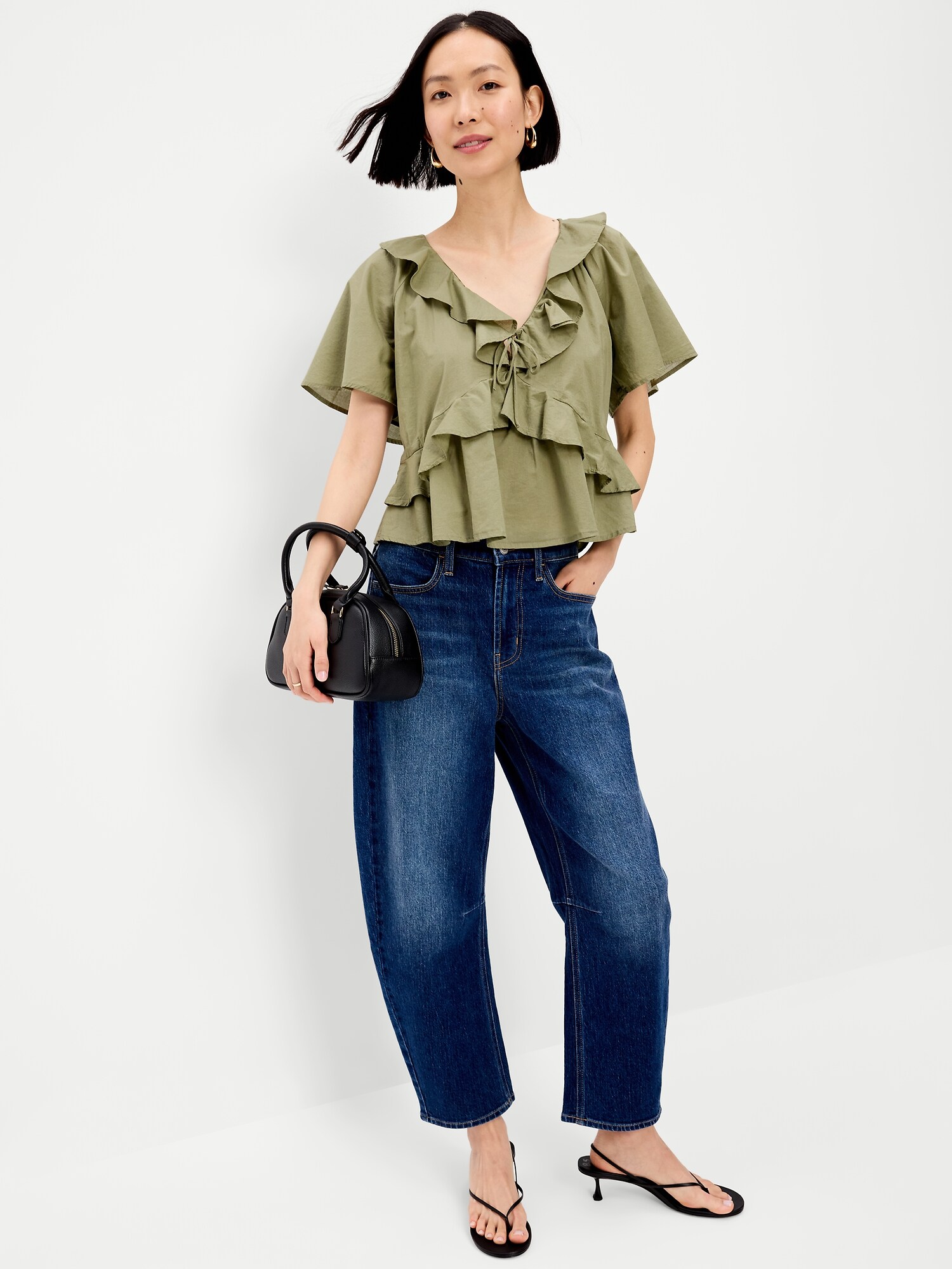 Женский топ Old Navy Ruffle Tie-Front Top, цвет: Bare Ground — фото 3