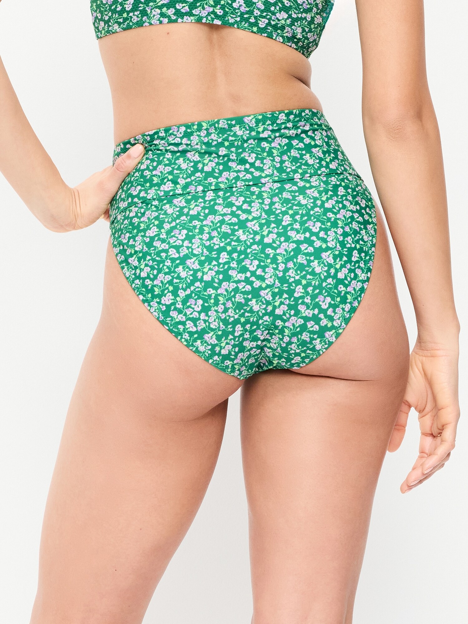 Низ бикини Cinched, крой бикини, высокая посадка — Old Navy, цвет: Зелёный с принтом — фото 2