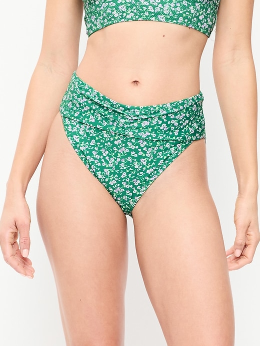 Image number 1 showing, High-Waisted Cinched Bikini Swim Bottoms