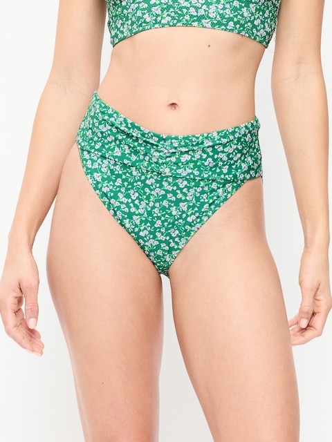 High-Waisted Cinched Bikini Swim Bottoms