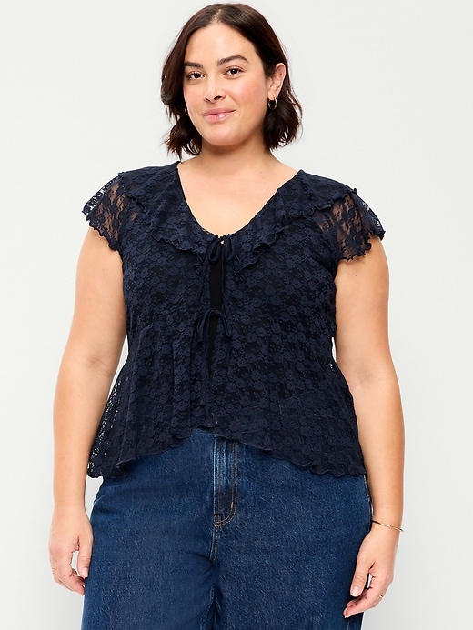 Image number 8 showing, Open-Front Lace Ruffle Top