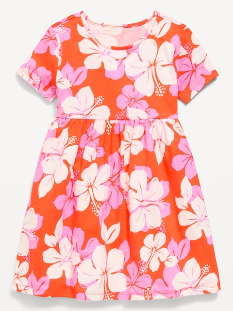 Printed Short-Sleeve Jersey-Knit Dress for Toddler Girls