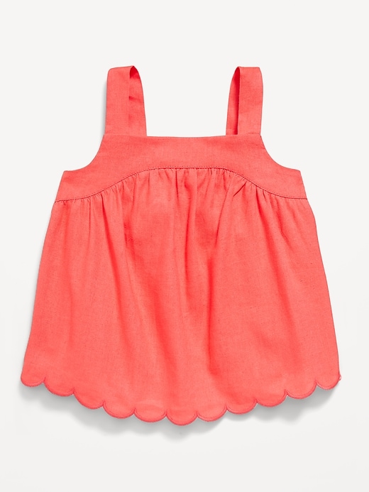 Image number 1 showing, Sleeveless Linen-Blend Scalloped-Hem Top for Toddler Girls
