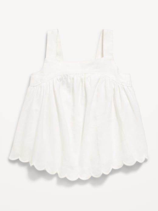 Image number 1 showing, Sleeveless Linen-Blend Scalloped-Hem Top for Toddler Girls