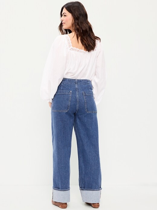 Image number 7 showing, Extra High-Waisted Cuffed Wide-Leg Jeans