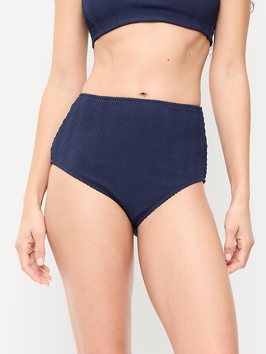 Image number 1 showing, High-Waisted Ribbed Bikini Swim Bottoms
