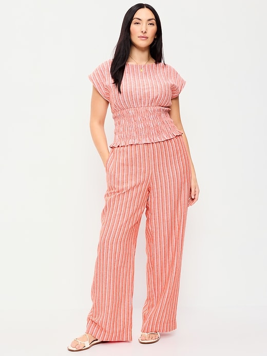 Image number 5 showing, High-Waisted Linen-Blend Wide-Leg Pants