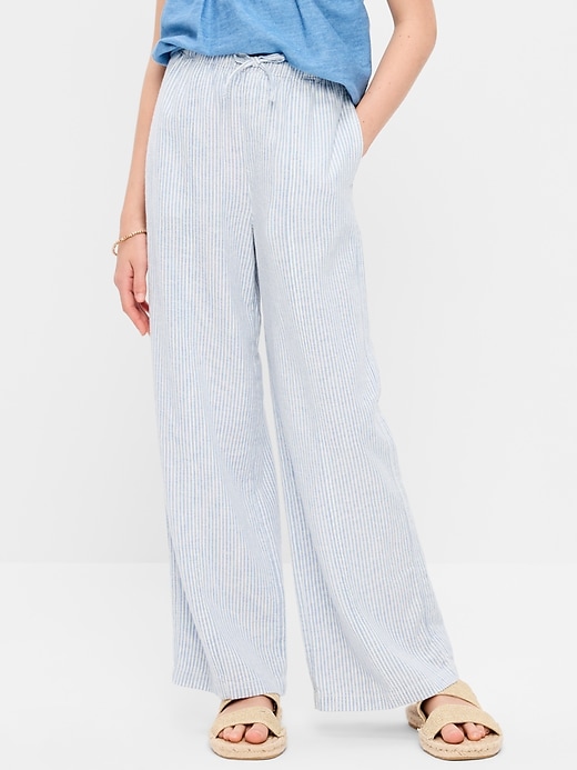 Striped Linen-Blend Wide-Leg Pants for Girls