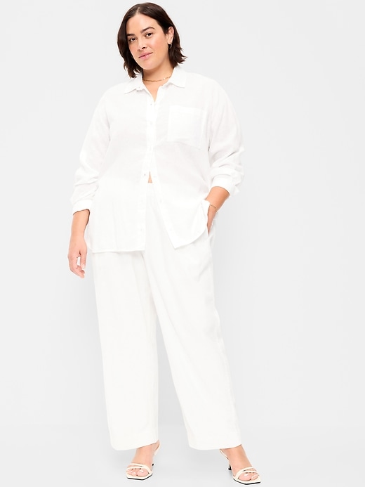 Image number 7 showing, High-Waisted Linen-Blend Straight Ankle Pants