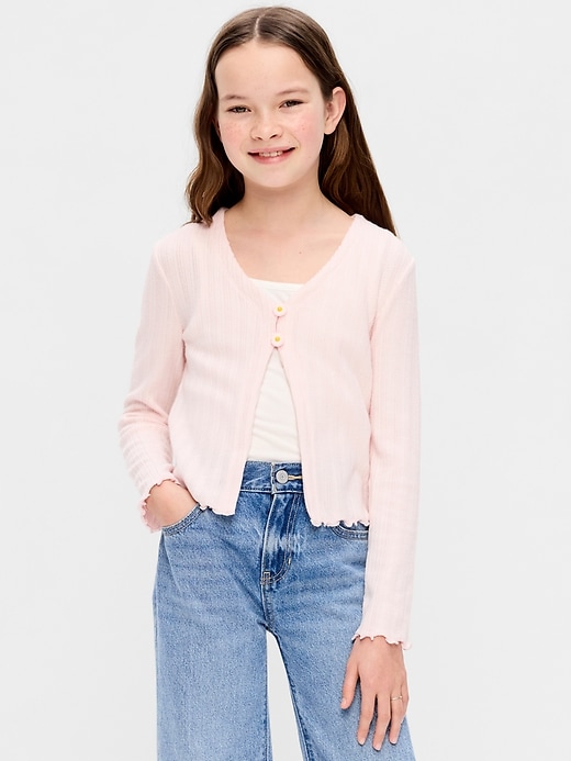 Pointelle-Knit V-Neck Cardigan for Girls