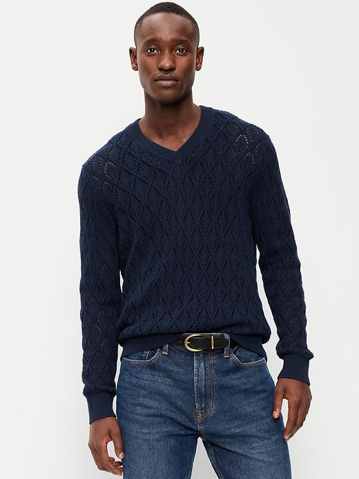 Image number 1 showing, Pointelle V-Neck Sweater
