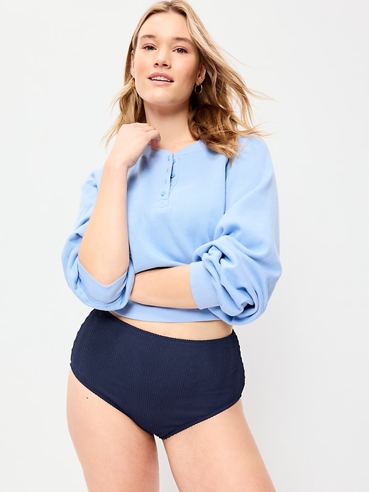 Image number 3 showing, High-Waisted Ribbed Bikini Swim Bottoms