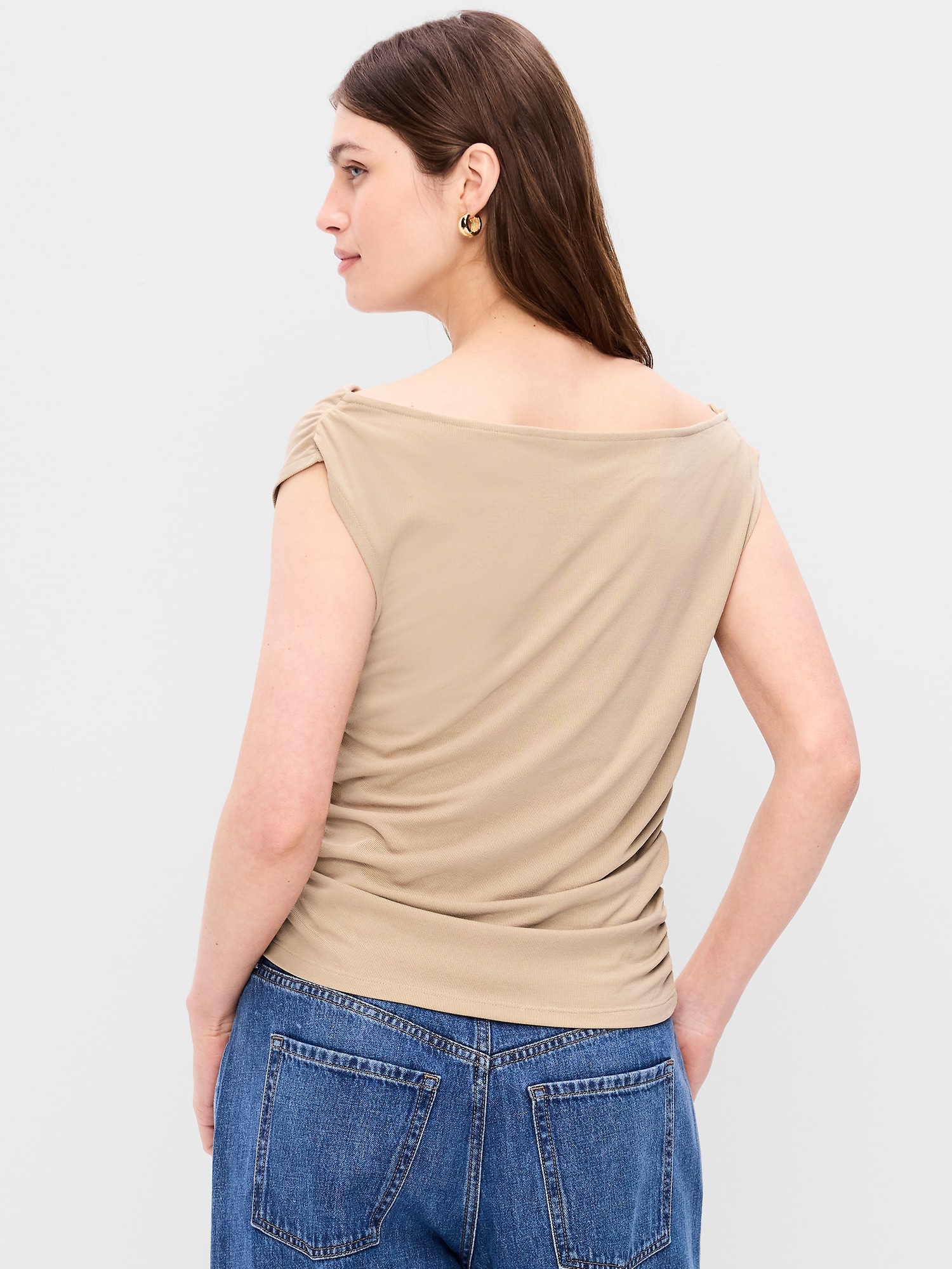 Slit-Neck Ruched Top