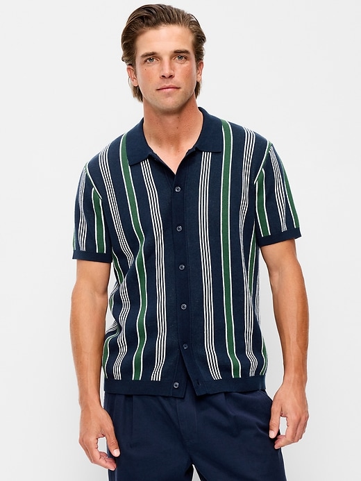 Image number 1 showing, Short-Sleeve Striped Sweater Shirt