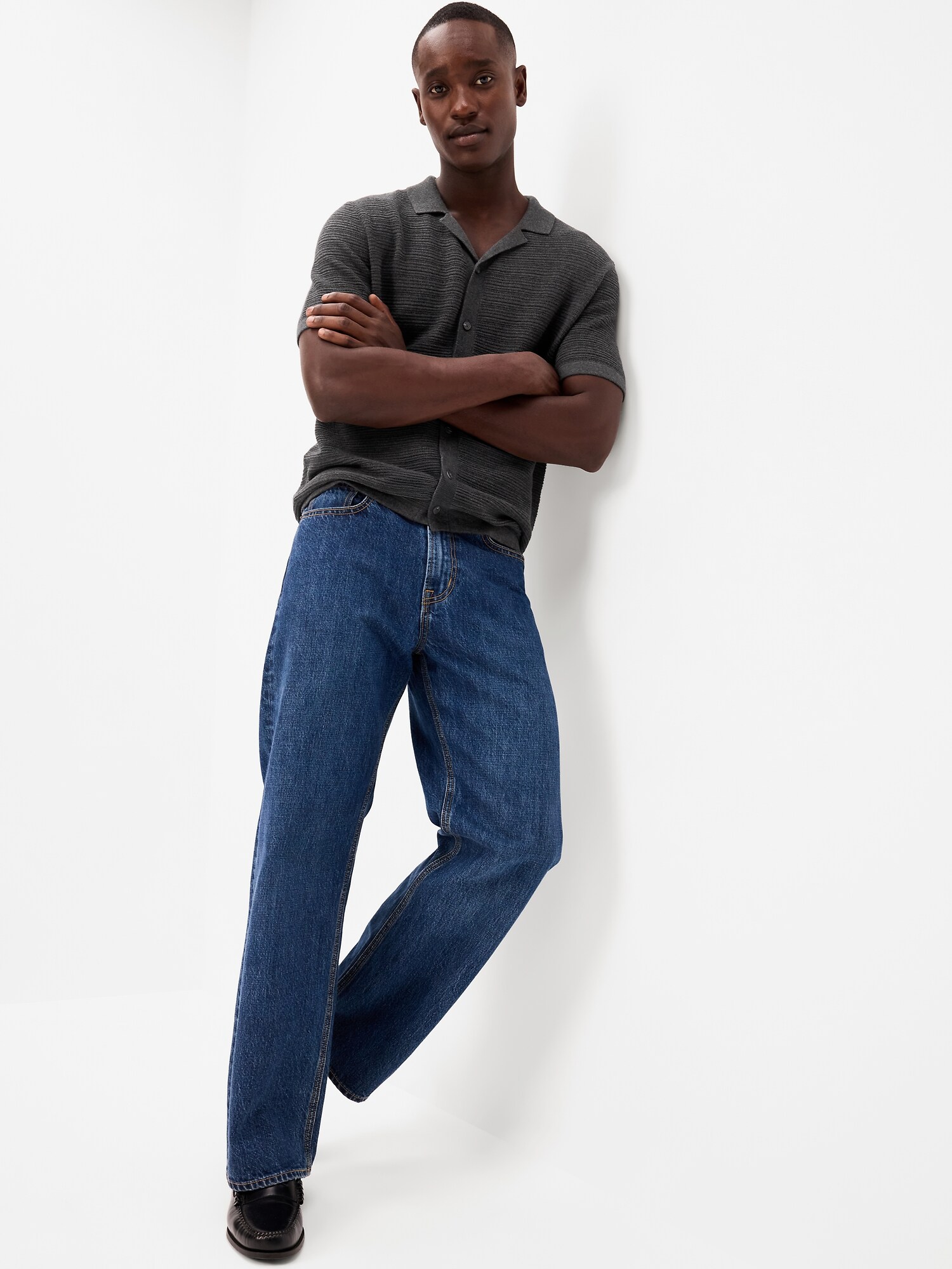 Мужской свитер Old Navy Short-Sleeve Sweater Shirt, цвет: Тёмный меланжевый серый — фото 3