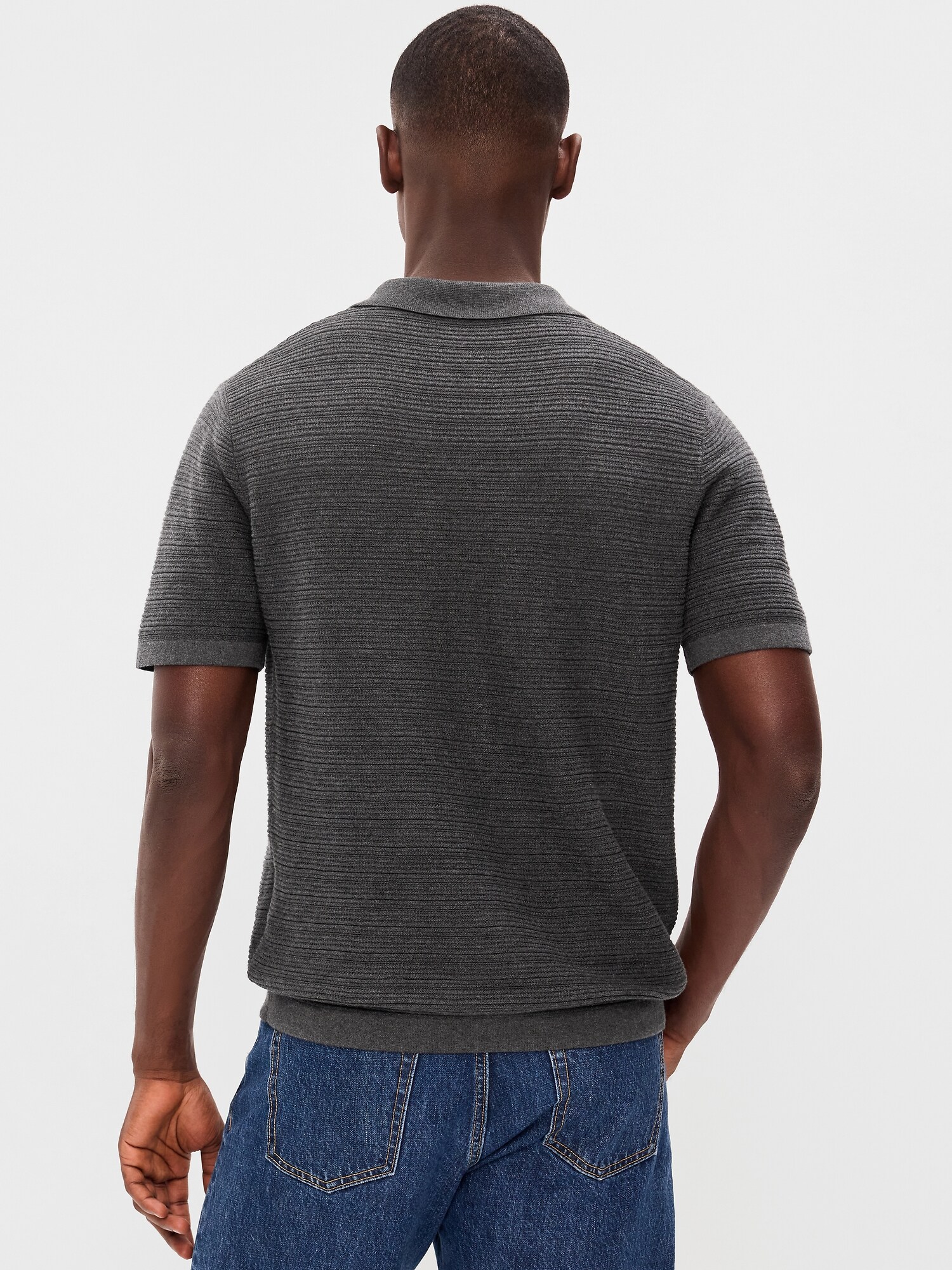 Мужской свитер Old Navy Short-Sleeve Sweater Shirt, цвет: Тёмный меланжевый серый — фото 2