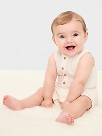 Image number 1 showing, Sleeveless Double-Weave Henley One-Piece Romper for Baby